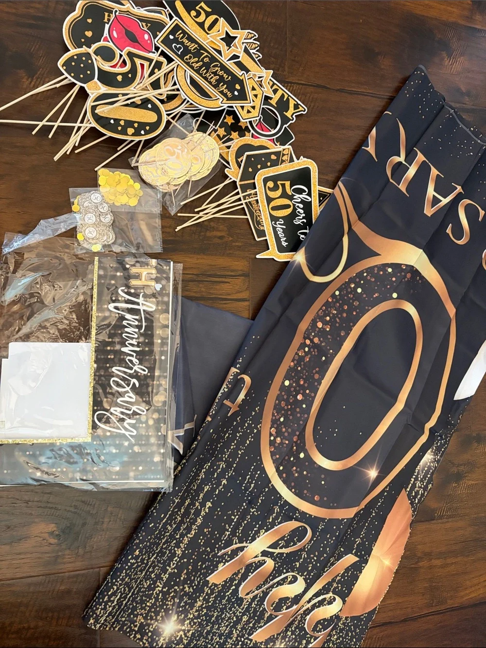 50th Anniversary Party Decoration Kit - Black & Rose Gold